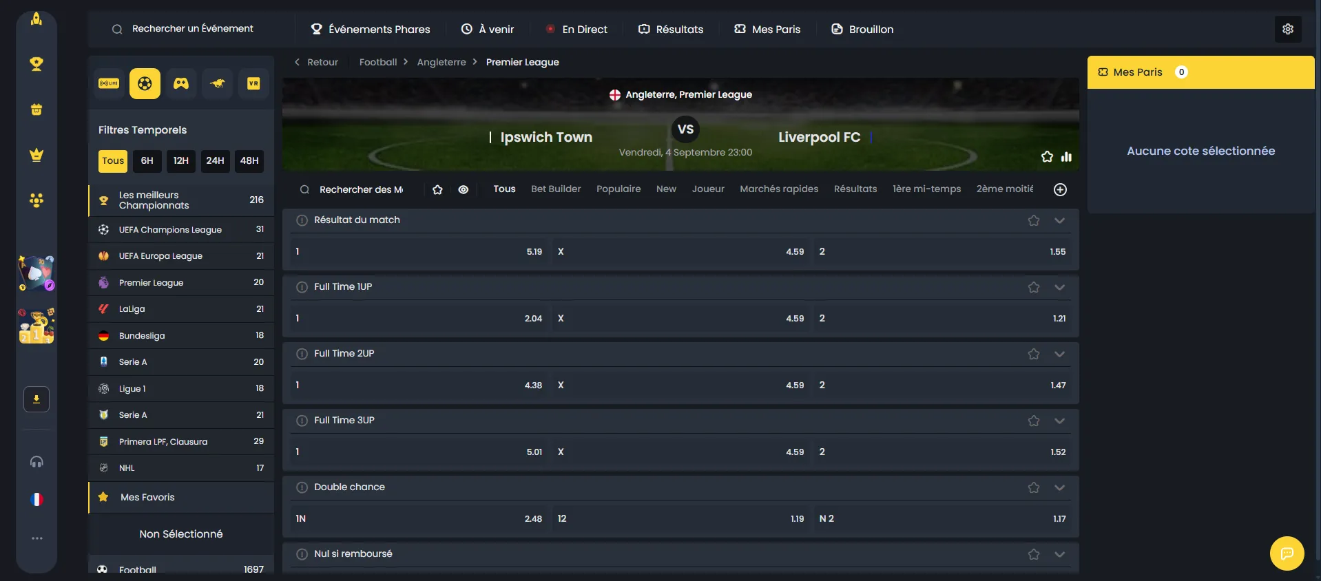 Cotes football avant-match sur le sportsbook Cocobet
