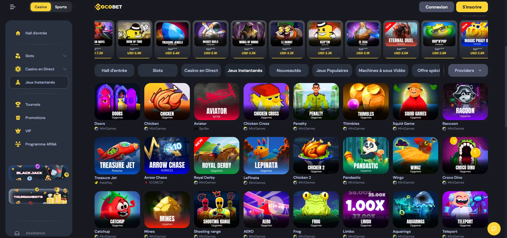 Lobby des jeux instantanés de Cocobet